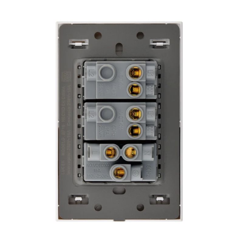 LCK - PLACA PLANA CON 2 INTERRUPTORES SENCILLOS Y 1 CONTACTO DE 1 MÓDULO FLAT NEGRO
