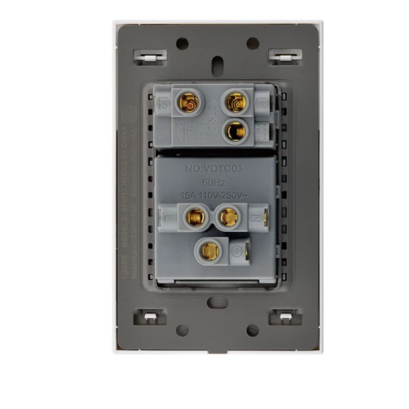 LCK - PLACA PLANA CON 1 INTERRUPTOR DE ESCALERA Y 1 CONTACTO DE 1.5 MODULOS FLAT BLANCO