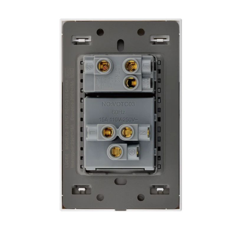 LCK - PLACA PLANA CON 1 INTERRUPTOR DE ESCALERA Y 1 CONTACTO DE 1.5 MODULOS FLAT  PLATEADO