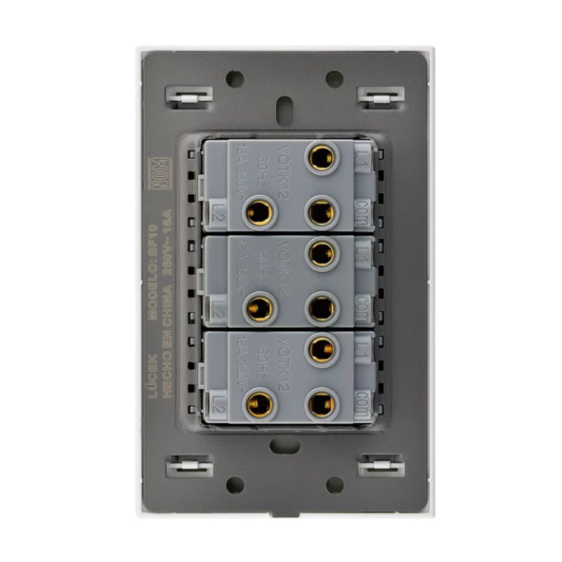 LCK - PLACA PLANA CON 3 INTERRUPTORES DE ESCALERA DE 1 MODULO FLAT NEGRO