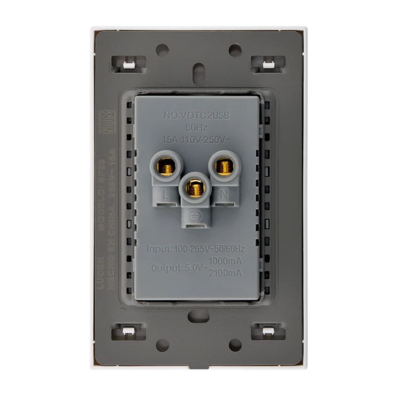 LCK - PLACA PLANA CON 2 MODULOS Y 2 ENTRADAS DE USB FLAT PLATEADO