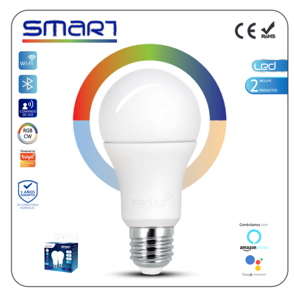 [ALA-029x1] INN- KIT DE 2 LAMPARAS LED SMART E26 10W RGBCW
