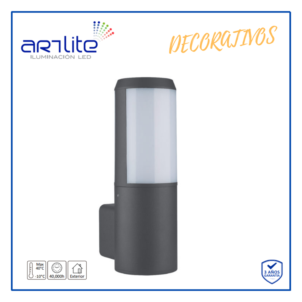 [ADE-016-0] INN- LUMINARIA PARED CILINDRO PC/AL NEGRO E26