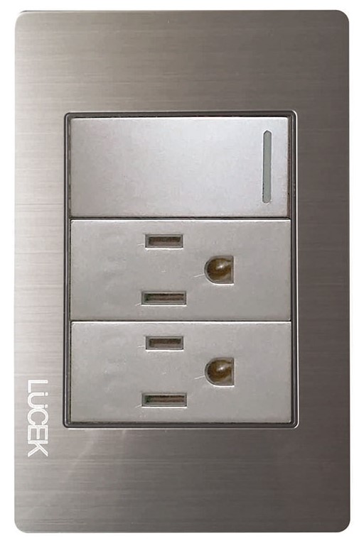 LCK- PLACA METÁLICA CON 1 INTERRUPTOR SENCILLO Y 2 CONTACTOS DE 1 MÓDULO PLATEADO
