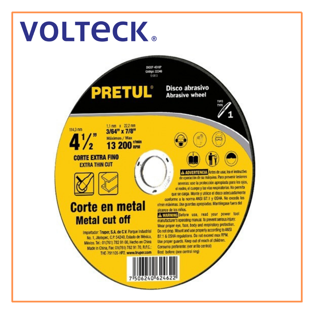 [22345] TRU- DISCO "SABLE" ACERO INOX TIPO 1 4-1 1/2" 1.6MM PRETUL