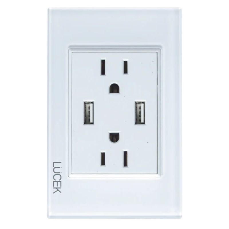 [BP25-CBB] LCK- PLACA CON CONTACTO DUPLEX Y 2 USB CRISTAL BLANCO