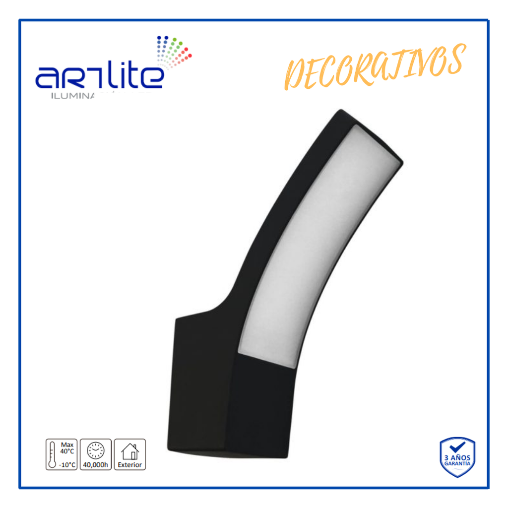 [ADE-011] INN- LUMINARIO PARA PARED SOBREPONER NEGRO CURVO LUZ BLANCO CALIDO
