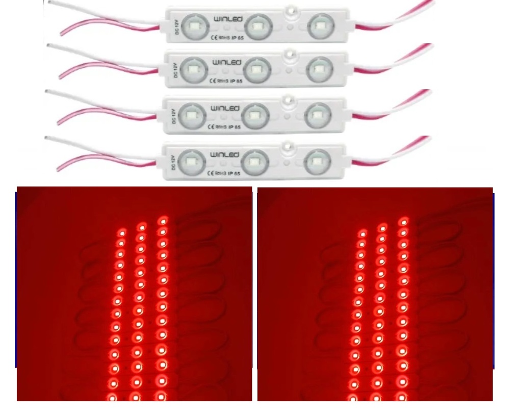 20pz MÓDULOS DE 3 LED SMD 2835 12v EXTERIOR ROJO