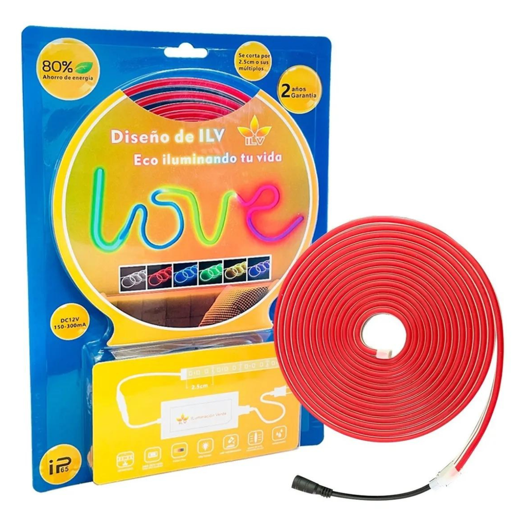 ILV - TIRA NEON FLEX 5M 2835 CON DRIVER ROJO