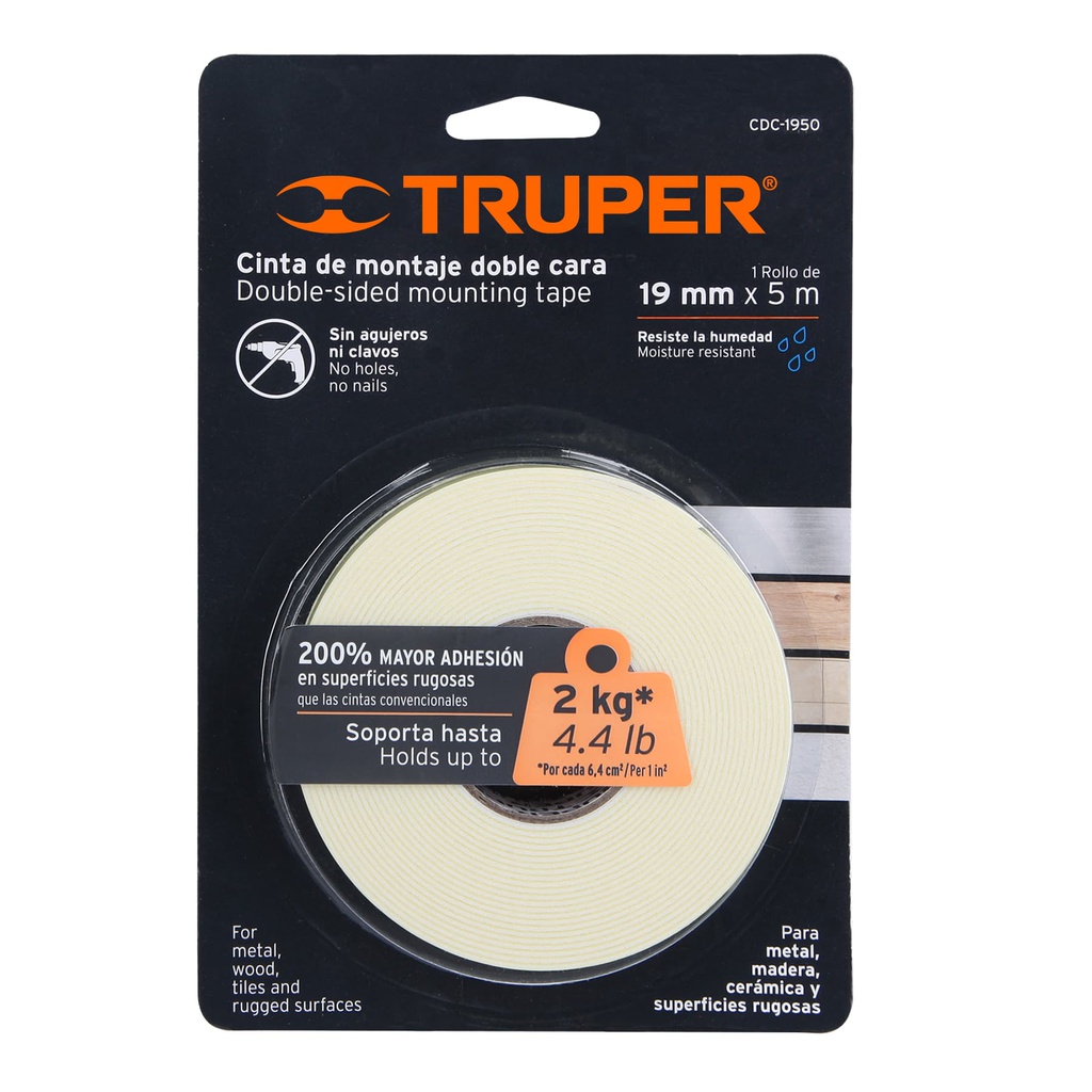 CINTA DOBLE CARA DE 19 MM X 10 M TRUPER