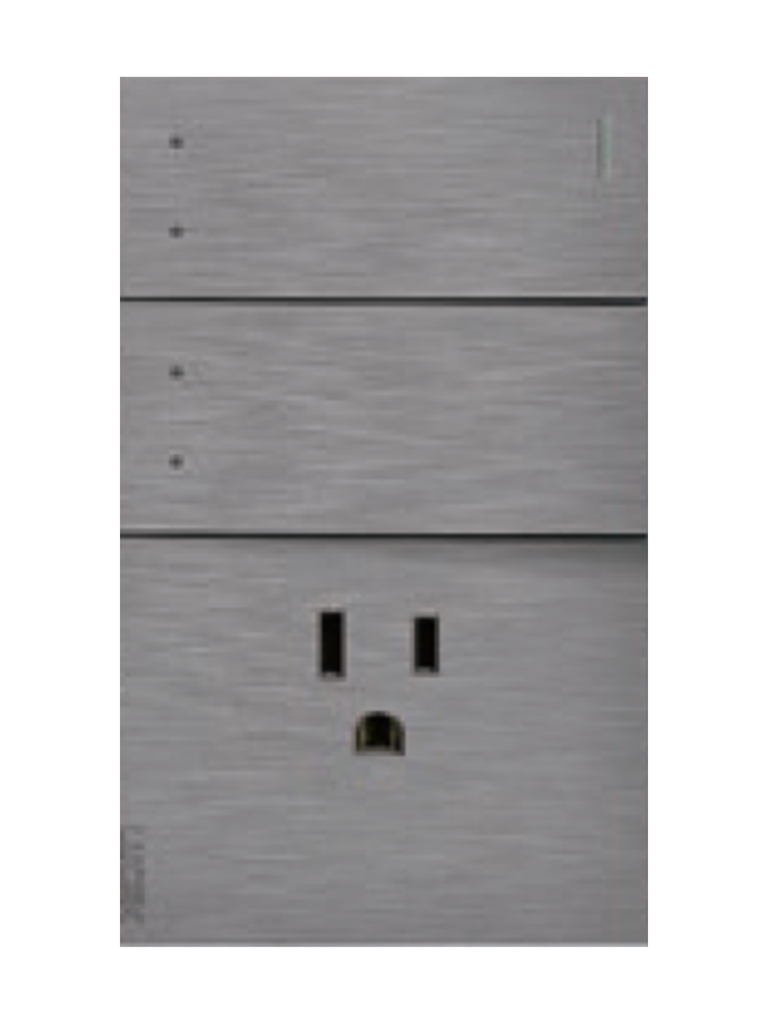 [BF13-P] LCK - PLACA PLANA CON 2 INTERRUPTORES DE ESCALERA Y 1 CONTACTO DE 1 MODULO FLAT PLATEADO