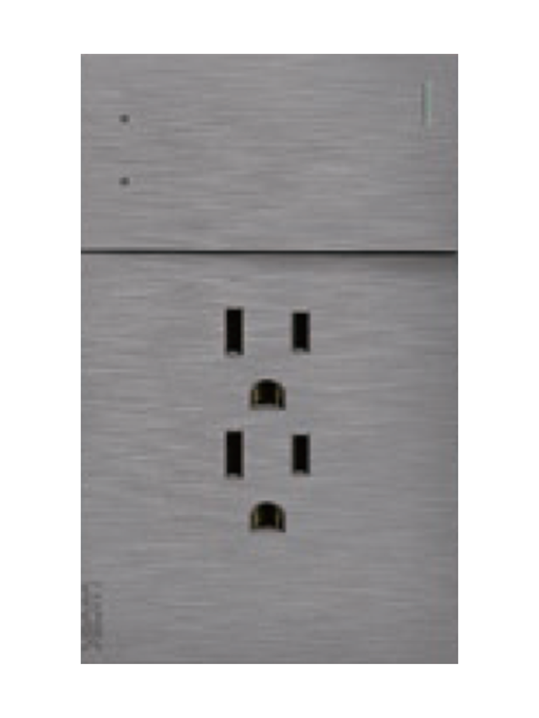 [BF14-P] PLACA PLANA CON 1 INTERRUPTOR DE ESCALERA Y 2 CONTACTOS DE 1 MODULO FLAT PLATEADO