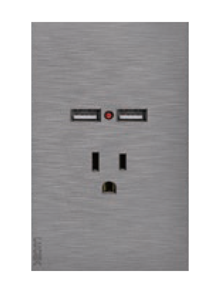 [BF05-P] LCK - PLACA PLANA CON 1 CONTACTO Y 2 ENTRADAS DE USB FLAT PLATEADO