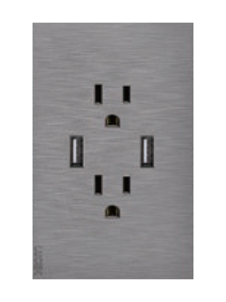 [BF25-P] LCK - PLACA PLANA CON 2 MODULOS Y 2 ENTRADAS DE USB FLAT PLATEADO