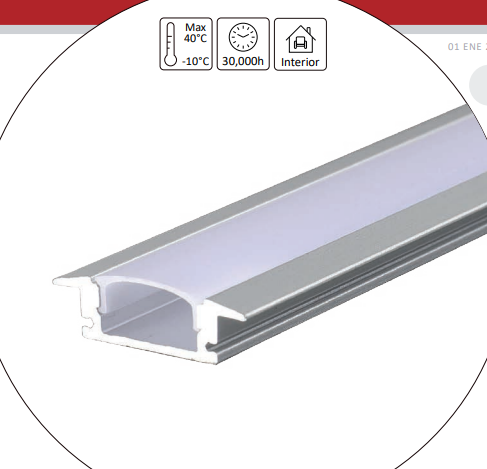 [WPE-102] WIN- PERFIL DE ALUMINIO VISIBLE CON CUBIERTA OPALINA (TRAMO de 2m)