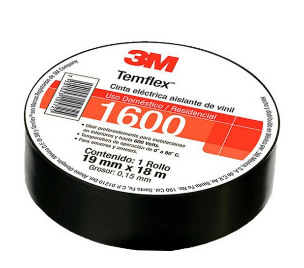 3M - CINTA ASILAR ELÉCTRICA TEMFLEX 165 19mm x 18.3m NEGRO