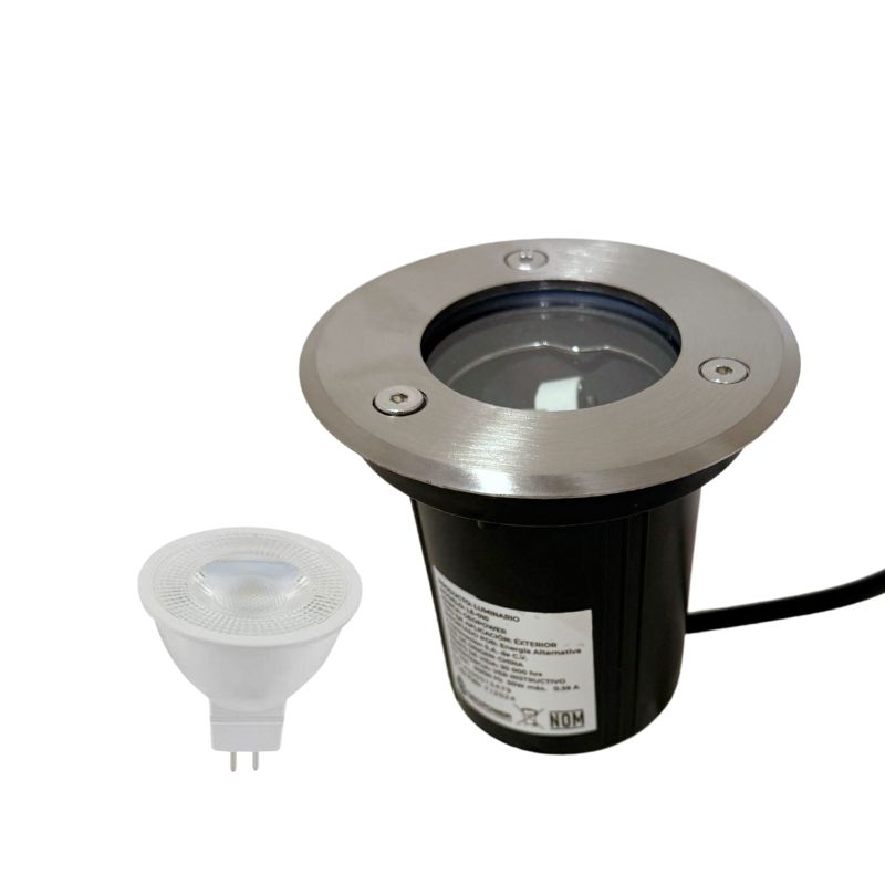 [LE-010/121013] KIT - LUMINARIA P/PISO DE ACERO INOXS. Mr16 C/FOCO LED LE-010  7w o 5W (Blanco Frio, 5w)