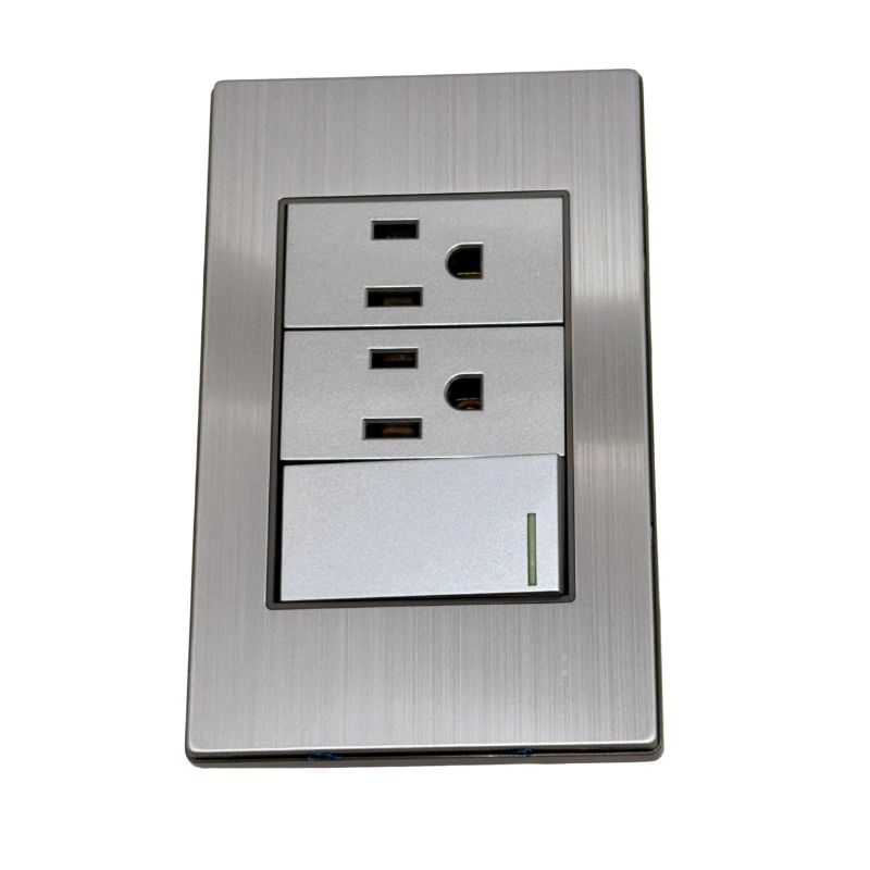 [APL-115] APL-115 PLACA DOS CONTACTOS Y UN APAGADOR DE 3 VÍAS ACERO INOXIDABLE
