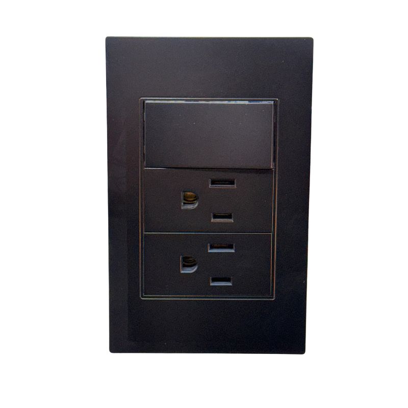 [APL-315] APL-315 PLACA DOS CONTACTOS Y UN APAGADOR DE 3 VÍAS POLICARBONATO NEGRO