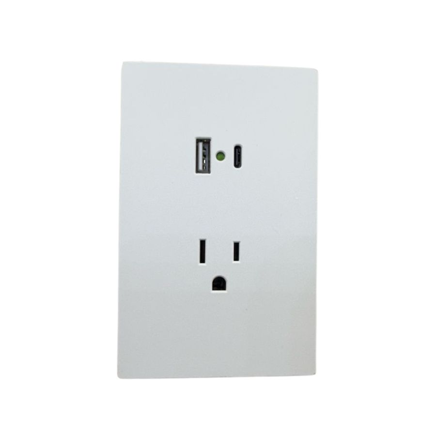 [APL-707] APL-707 PLACA LUXURY CONTACTO SENCILLO 90-277VCA Y CONVERTIDOR DE VOLTAJE DOBLE USB (TIPO A Y C) COLOR BLANCO