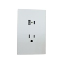APL-707 PLACA LUXURY CONTACTO SENCILLO 90-277VCA Y CONVERTIDOR DE VOLTAJE DOBLE USB (TIPO A Y C) COLOR BLANCO