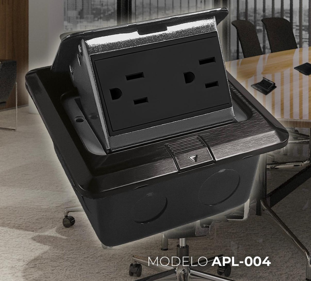 [APL-004] INN- PLACA DE PISO CONTACTO DUPLEX EMPOTRABLE POP-UP A INOX NEGRO 15A IP54