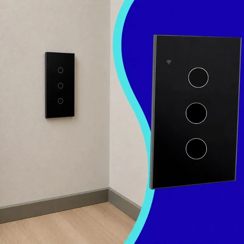 AKS - PLACA CON 3 APAGADORES INTELIGENTES WIFI NEGRO