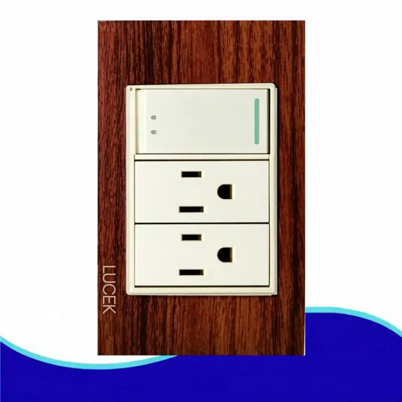 LCK-Placa con 1 interruptor sencillo y 2 contactos de 1 módulo colors madera nogal